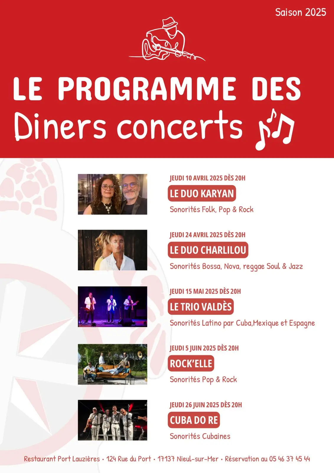 PORT LAUZIERES - PROGRAMME DINER CONCERT 2025